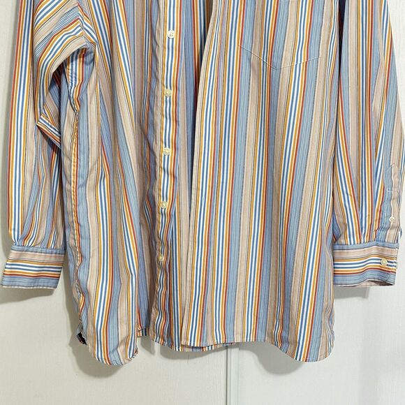GAP Classic Fit  Button Up Shirt Mens XL 17-17.5 Blue Orange Striped Long Sleeve - Picture 3 of 10